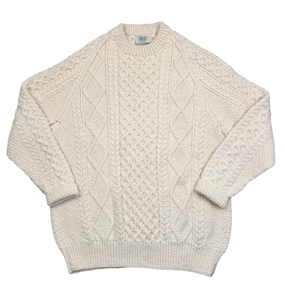 Blarney Woollen Mills 100% Wool Irish Sweater Cream Men XXL Fisherman Cable Knit